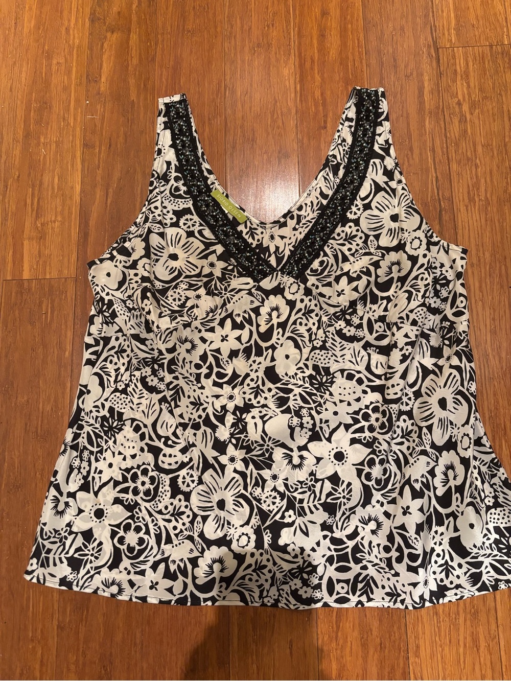 Sigrid Olsen Black and White Floral V-Neck Camisole Style Top